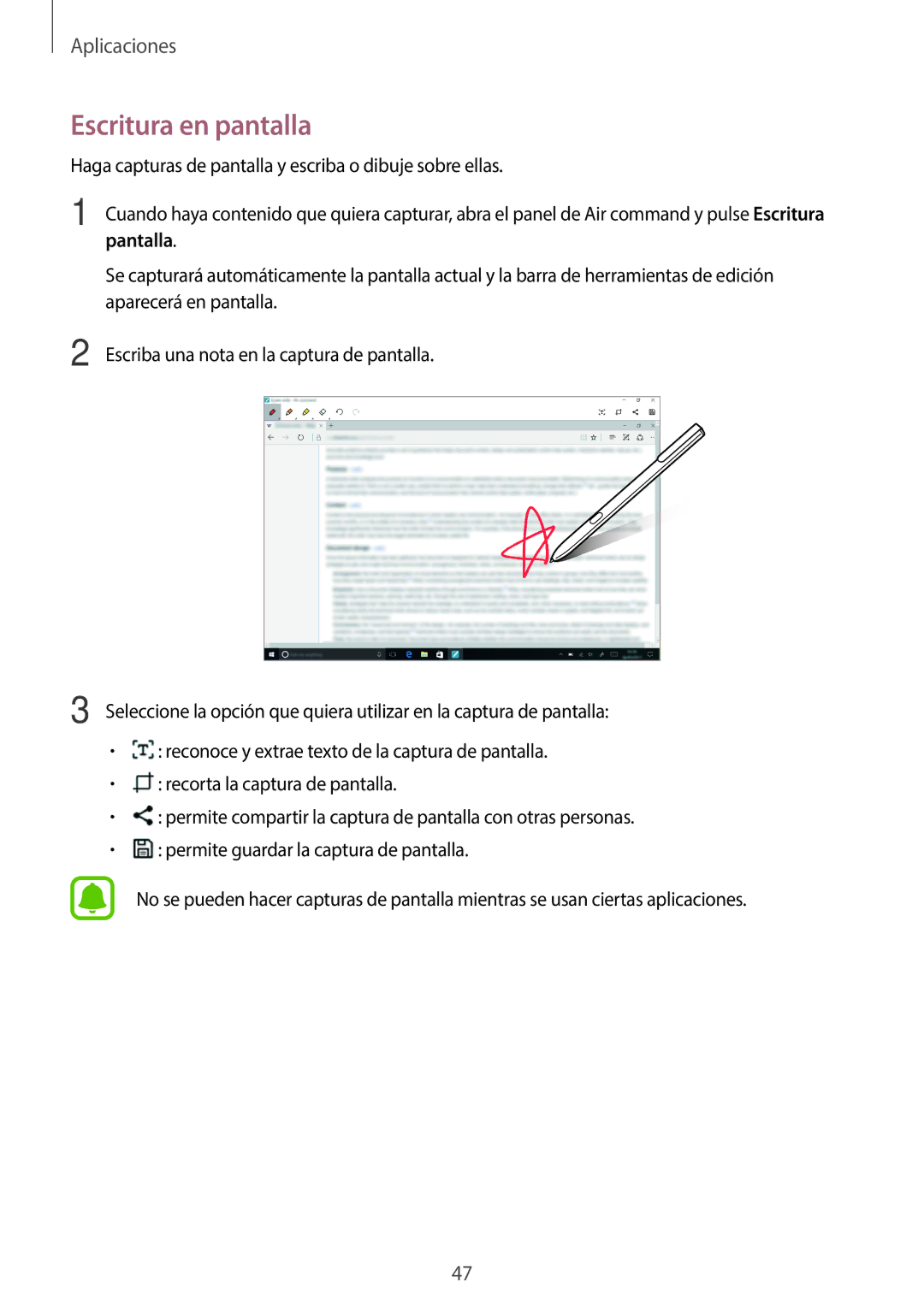 Samsung SM-W627NZKBPHE manual Escritura en pantalla 