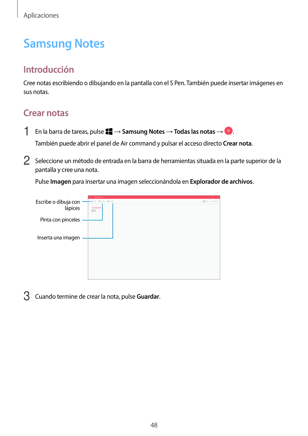 Samsung SM-W627NZKBPHE manual Samsung Notes, Crear notas 