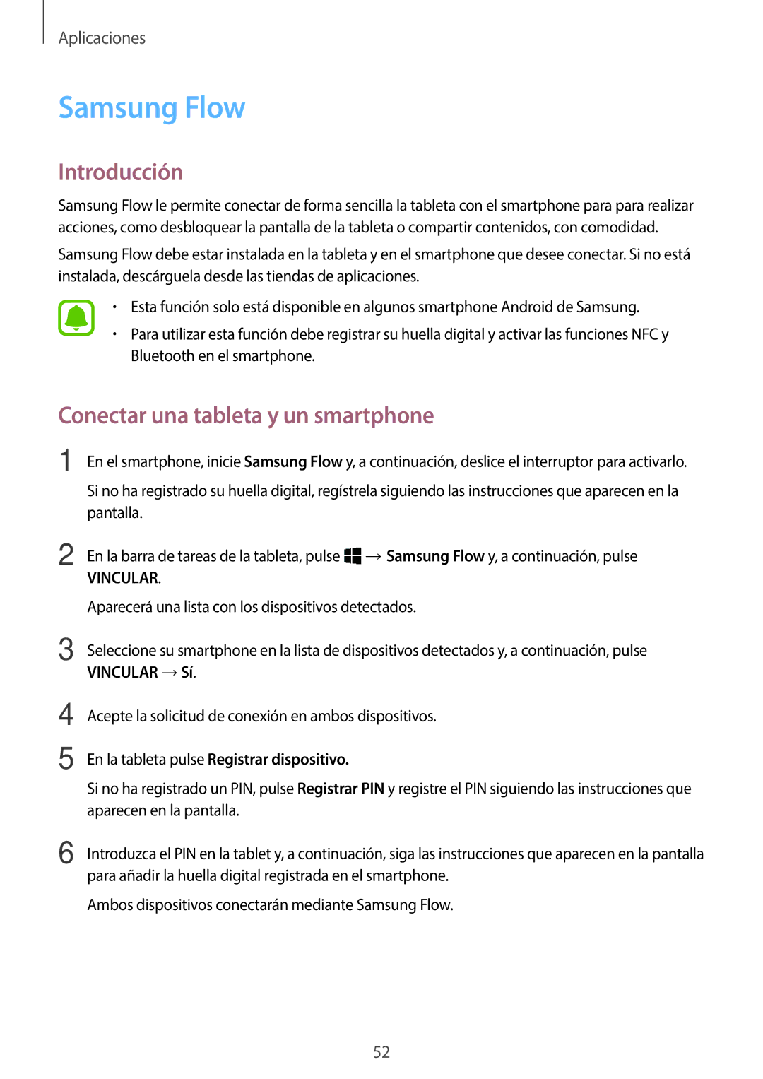 Samsung SM-W627NZKBPHE manual Samsung Flow, Conectar una tableta y un smartphone, En la tableta pulse Registrar dispositivo 