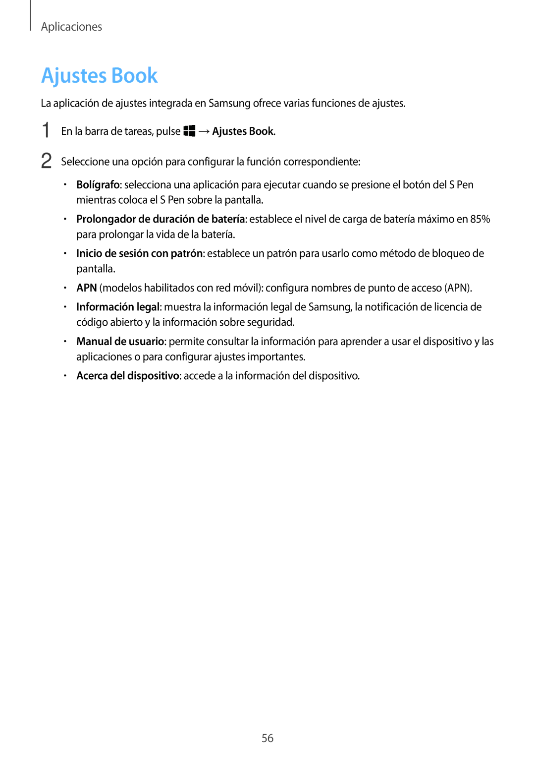 Samsung SM-W627NZKBPHE manual Ajustes Book 