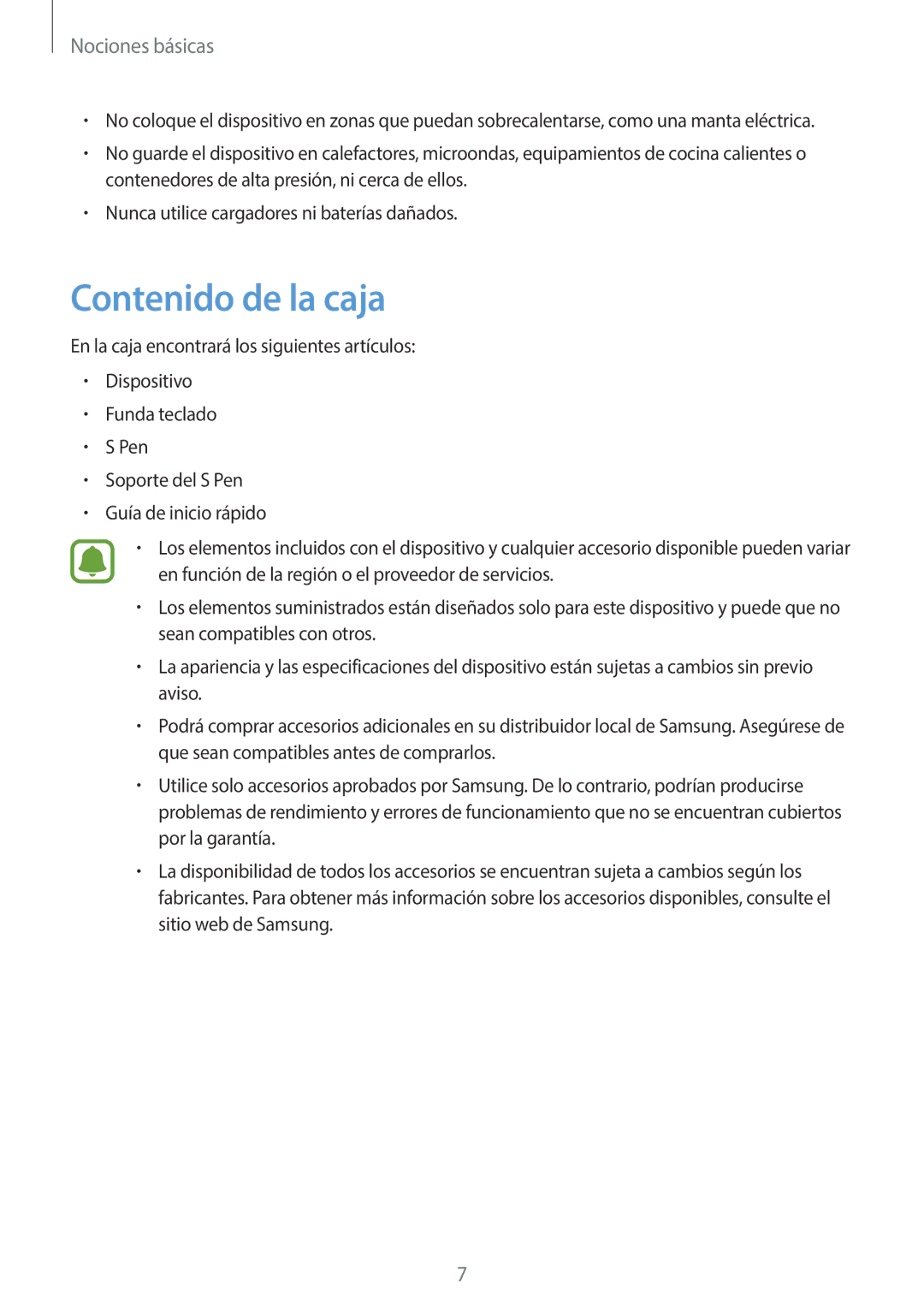 Samsung SM-W627NZKBPHE manual Contenido de la caja 