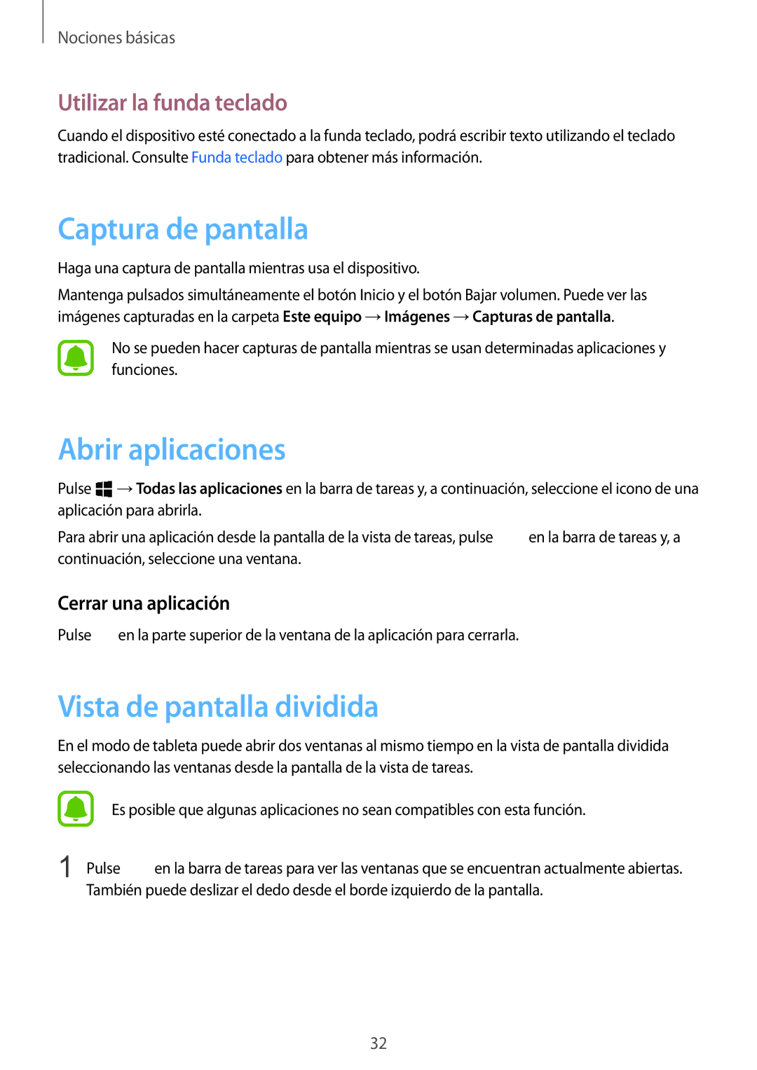 Samsung SM-W708NZKAPHE Captura de pantalla, Abrir aplicaciones, Vista de pantalla dividida, Utilizar la funda teclado 