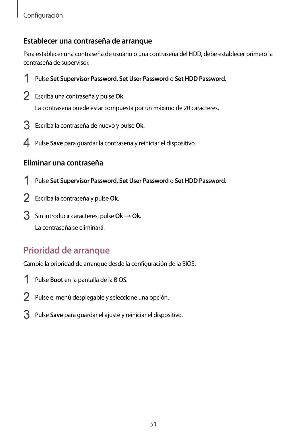 Samsung SM-W700NZKAPHE manual Prioridad de arranque, Establecer una contraseña de arranque, Eliminar una contraseña 