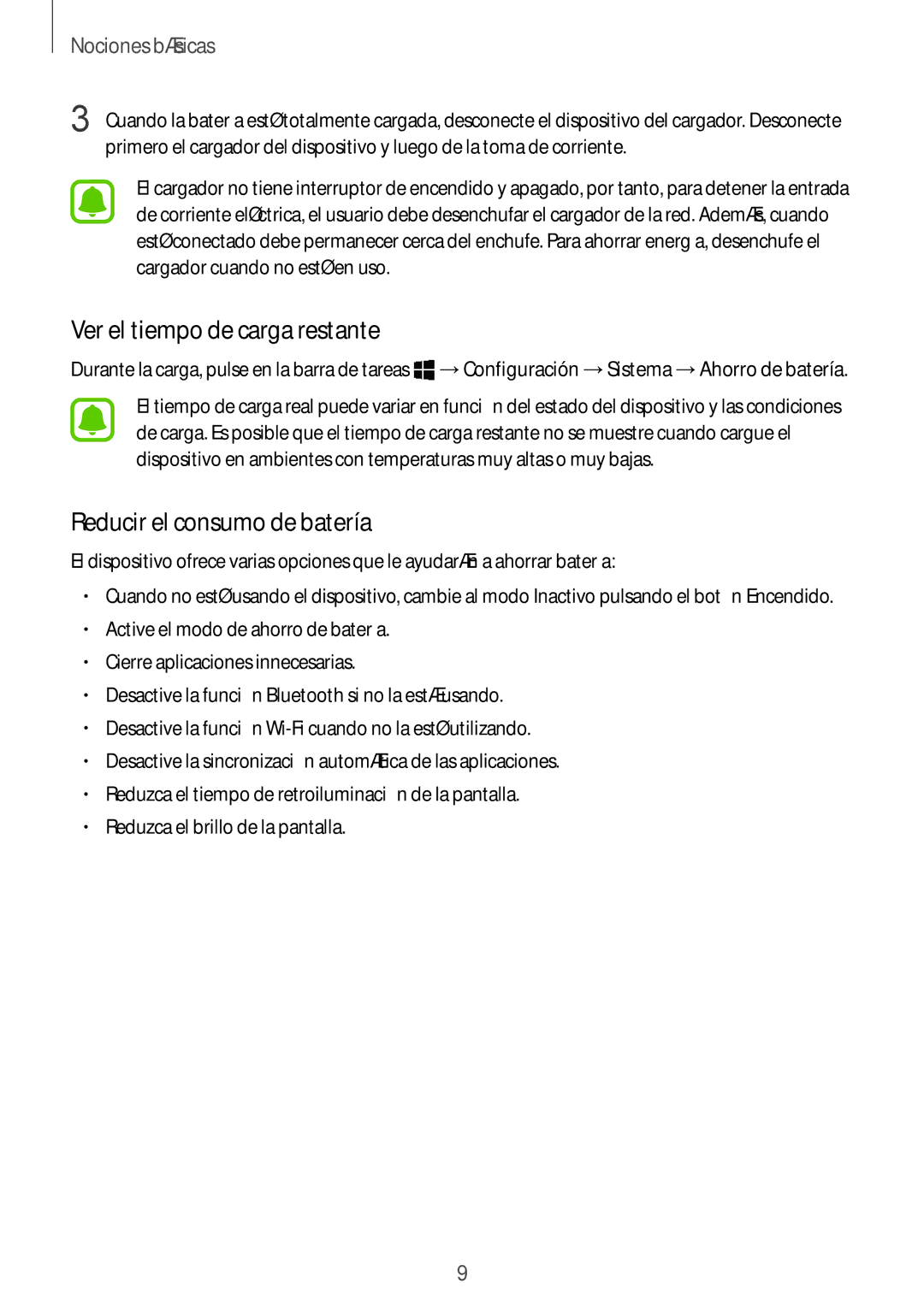 Samsung SM-W700NZKAPHE, SM-W703NZKAPHE, SM-W708NZKAPHE manual Ver el tiempo de carga restante, Reducir el consumo de batería 