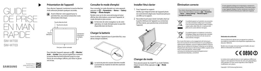 Samsung SM-W700NZWAXEF manual Présentation de l’appareil, Consulter le mode d’emploi, Charger la batterie, Changer de mode 