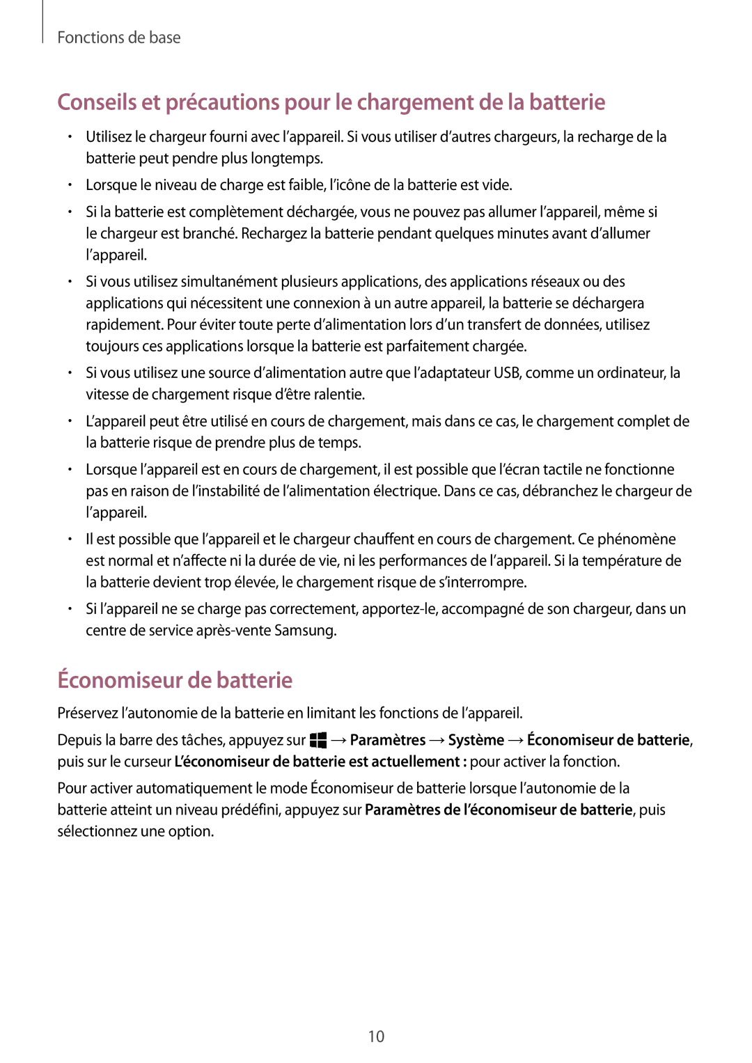 Samsung SM-W708NZKAXEF, SM-W700NZKAXEF Conseils et précautions pour le chargement de la batterie, Économiseur de batterie 