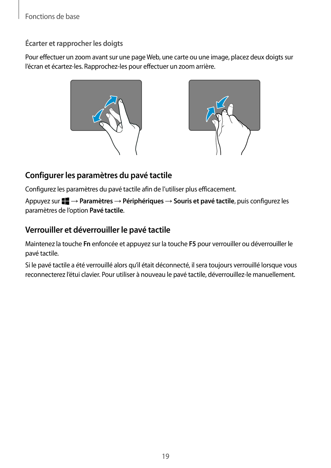 Samsung SM-W708NZKAXEF manual Configurer les paramètres du pavé tactile, Verrouiller et déverrouiller le pavé tactile 