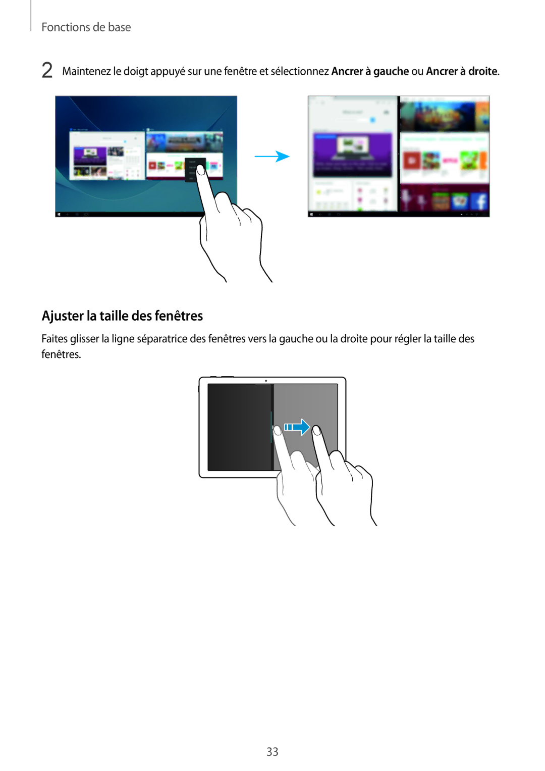 Samsung SM-W700NZKAXEF, SM-W708NZKAXEF, SM-W700NZWAXEF manual Ajuster la taille des fenêtres 