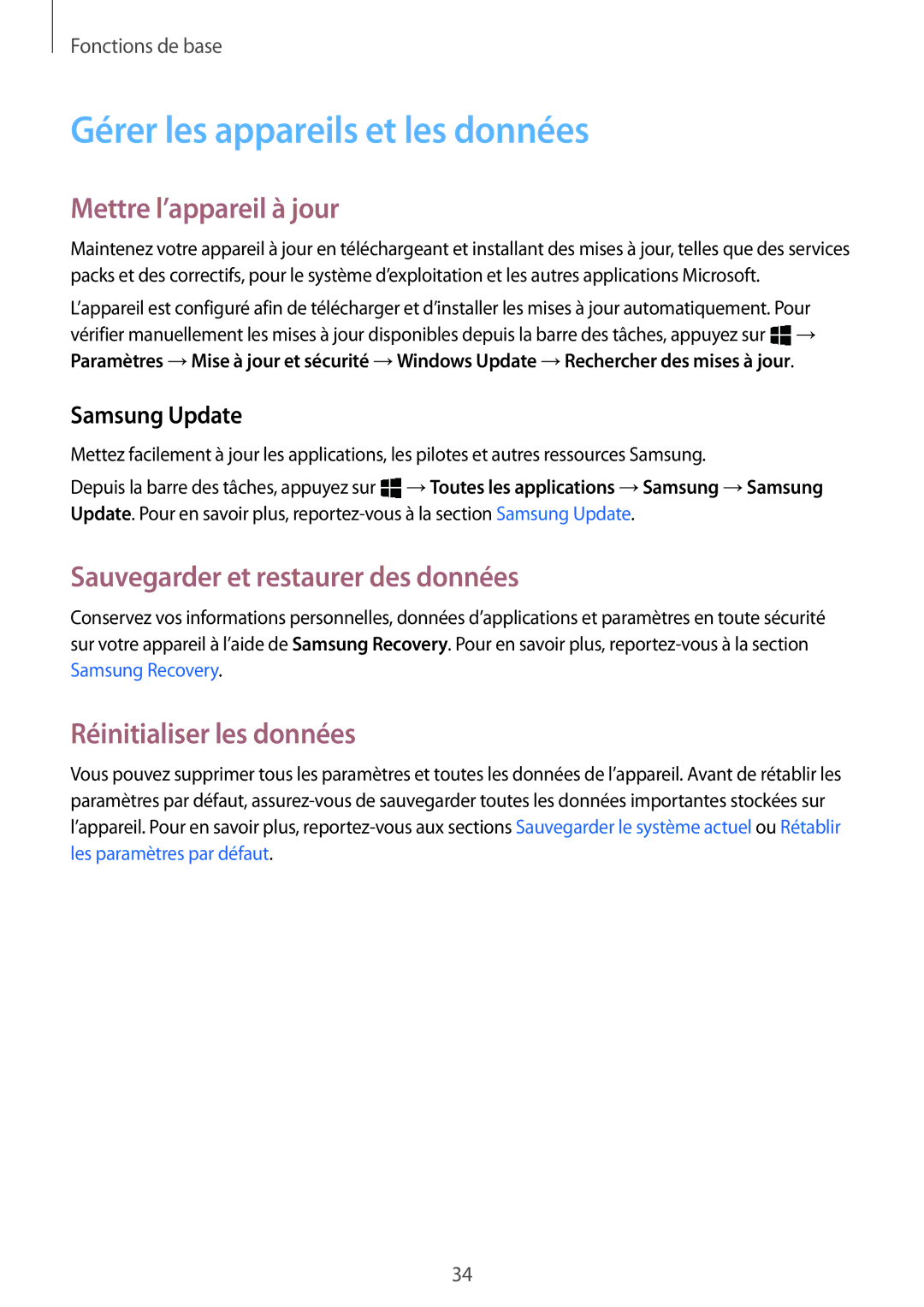 Samsung SM-W708NZKAXEF Gérer les appareils et les données, Mettre l’appareil à jour, Sauvegarder et restaurer des données 