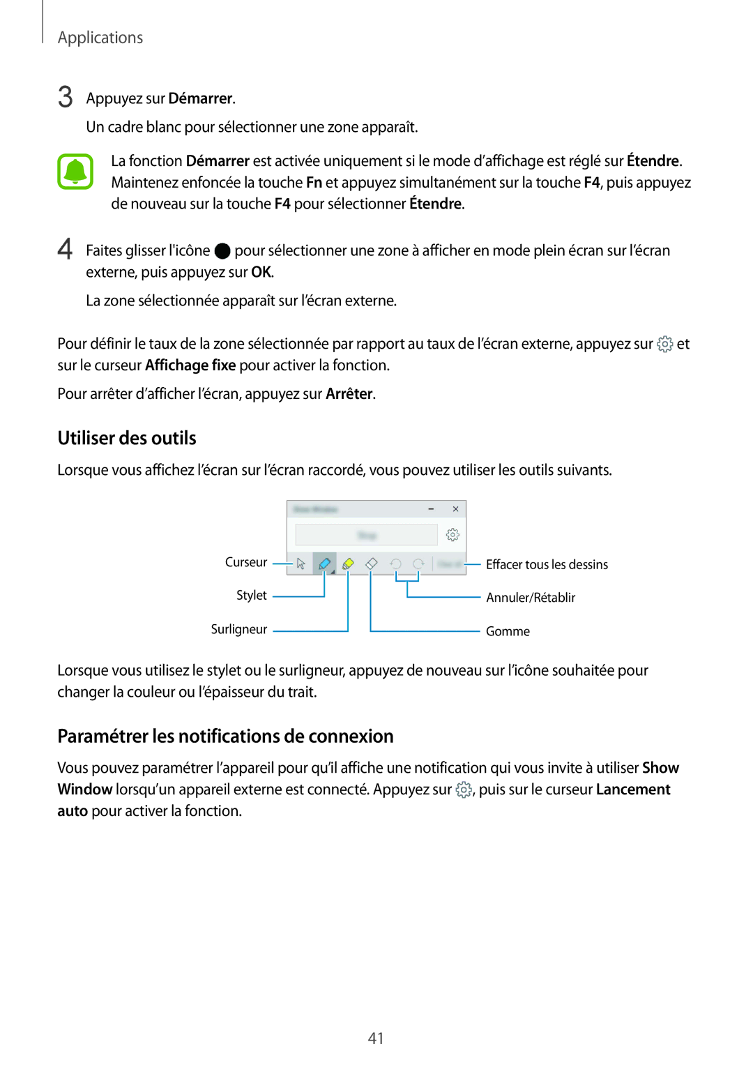 Samsung SM-W700NZWAXEF, SM-W700NZKAXEF, SM-W708NZKAXEF manual Utiliser des outils, Paramétrer les notifications de connexion 