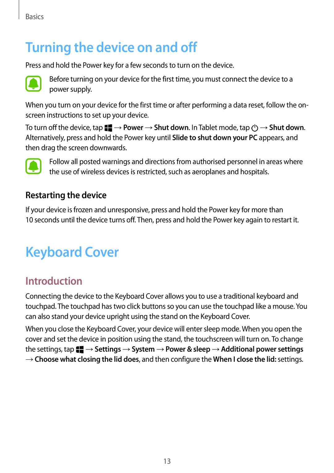 Samsung SM-W708NZKAKSA, SM-W703NZKADBT Turning the device on and off, Keyboard Cover, Introduction, Restarting the device 