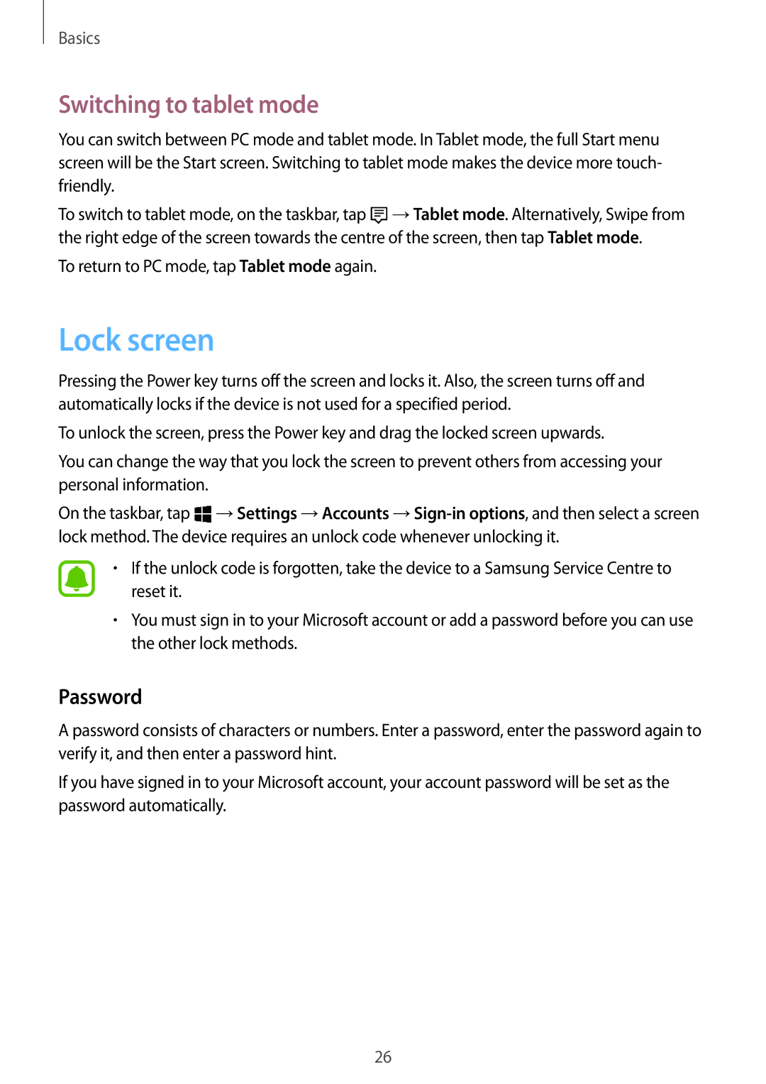 Samsung SM-W708NZKALUX, SM-W703NZKADBT, SM-W700NZKADBT, SM-W708NZKADBT manual Lock screen, Switching to tablet mode, Password 