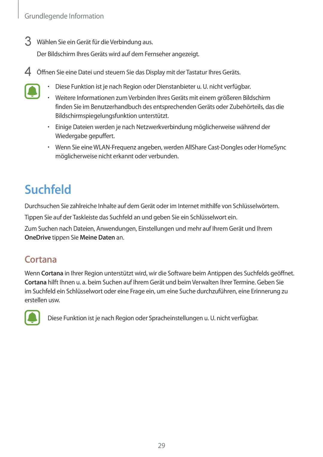 Samsung SM-W708NZKADBT, SM-W703NZKADBT, SM-W700NZKADBT manual Suchfeld, Cortana 