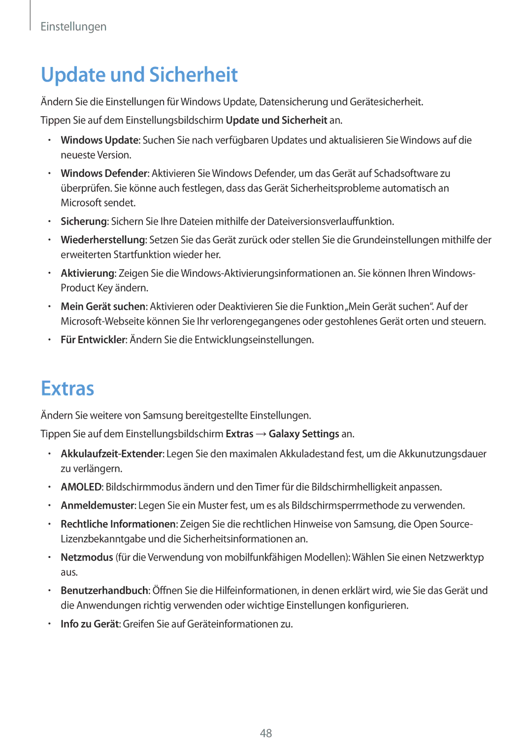 Samsung SM-W703NZKADBT, SM-W700NZKADBT, SM-W708NZKADBT manual Update und Sicherheit, Extras 