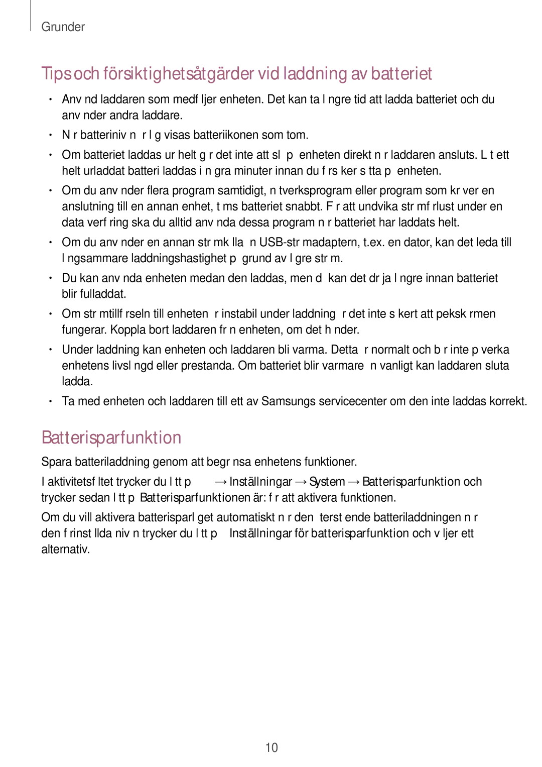 Samsung SM-W700NZKANEE, SM-W703NZKANEE manual Tips och försiktighetsåtgärder vid laddning av batteriet, Batterisparfunktion 