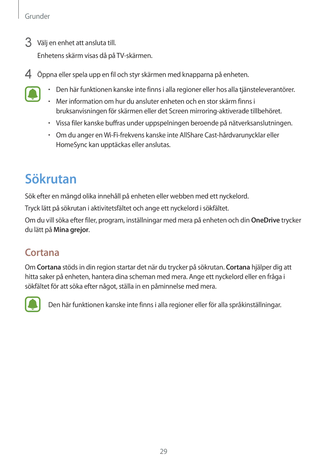 Samsung SM-W708NZKANEE, SM-W703NZKANEE, SM-W700NZKANEE manual Sökrutan, Cortana 