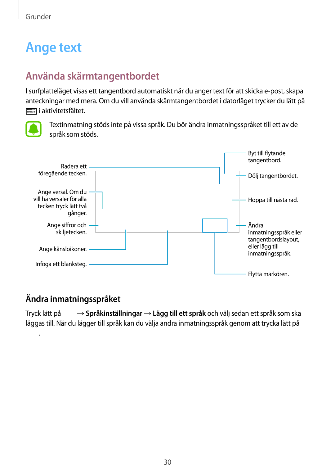 Samsung SM-W703NZKANEE, SM-W700NZKANEE, SM-W708NZKANEE manual Ange text, Använda skärmtangentbordet, Ändra inmatningsspråket 