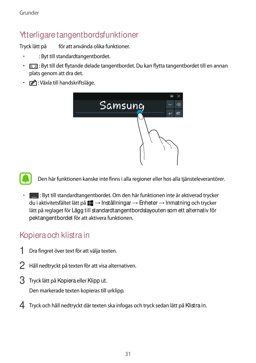 Samsung SM-W700NZKANEE, SM-W703NZKANEE, SM-W708NZKANEE manual Ytterligare tangentbordsfunktioner, Kopiera och klistra 