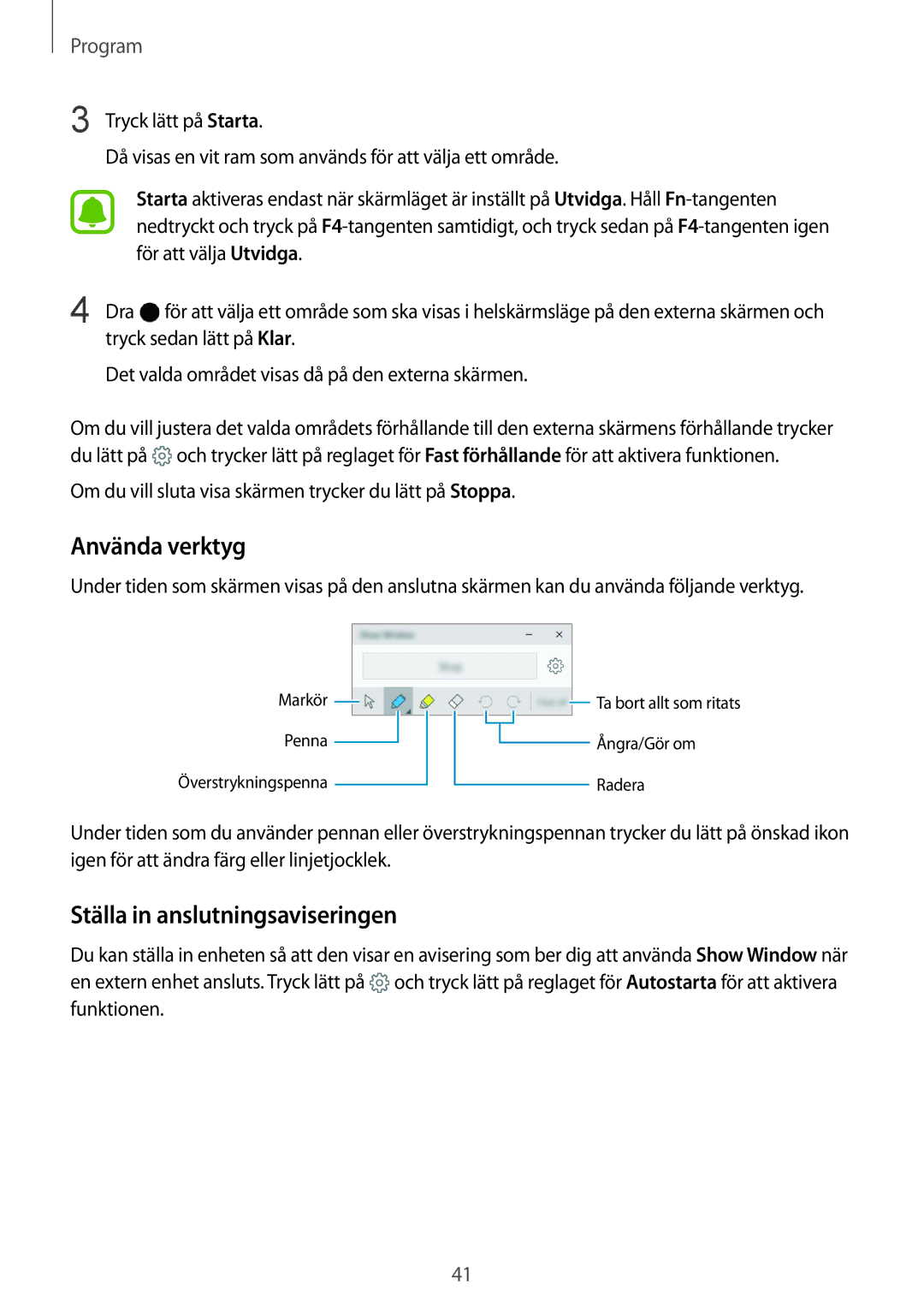 Samsung SM-W708NZKANEE, SM-W703NZKANEE, SM-W700NZKANEE manual Använda verktyg, Ställa in anslutningsaviseringen 