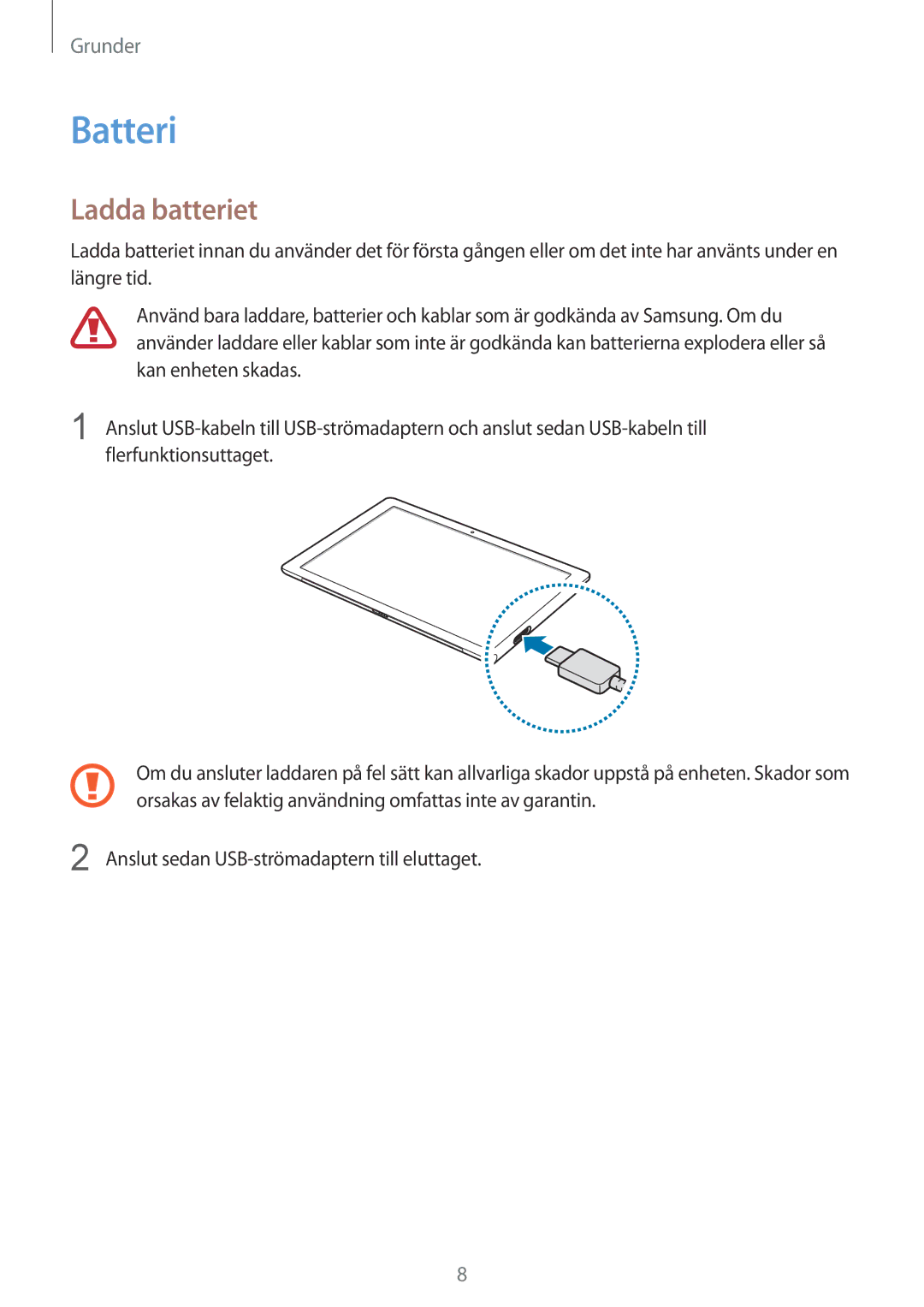 Samsung SM-W708NZKANEE, SM-W703NZKANEE, SM-W700NZKANEE manual Batteri, Ladda batteriet 