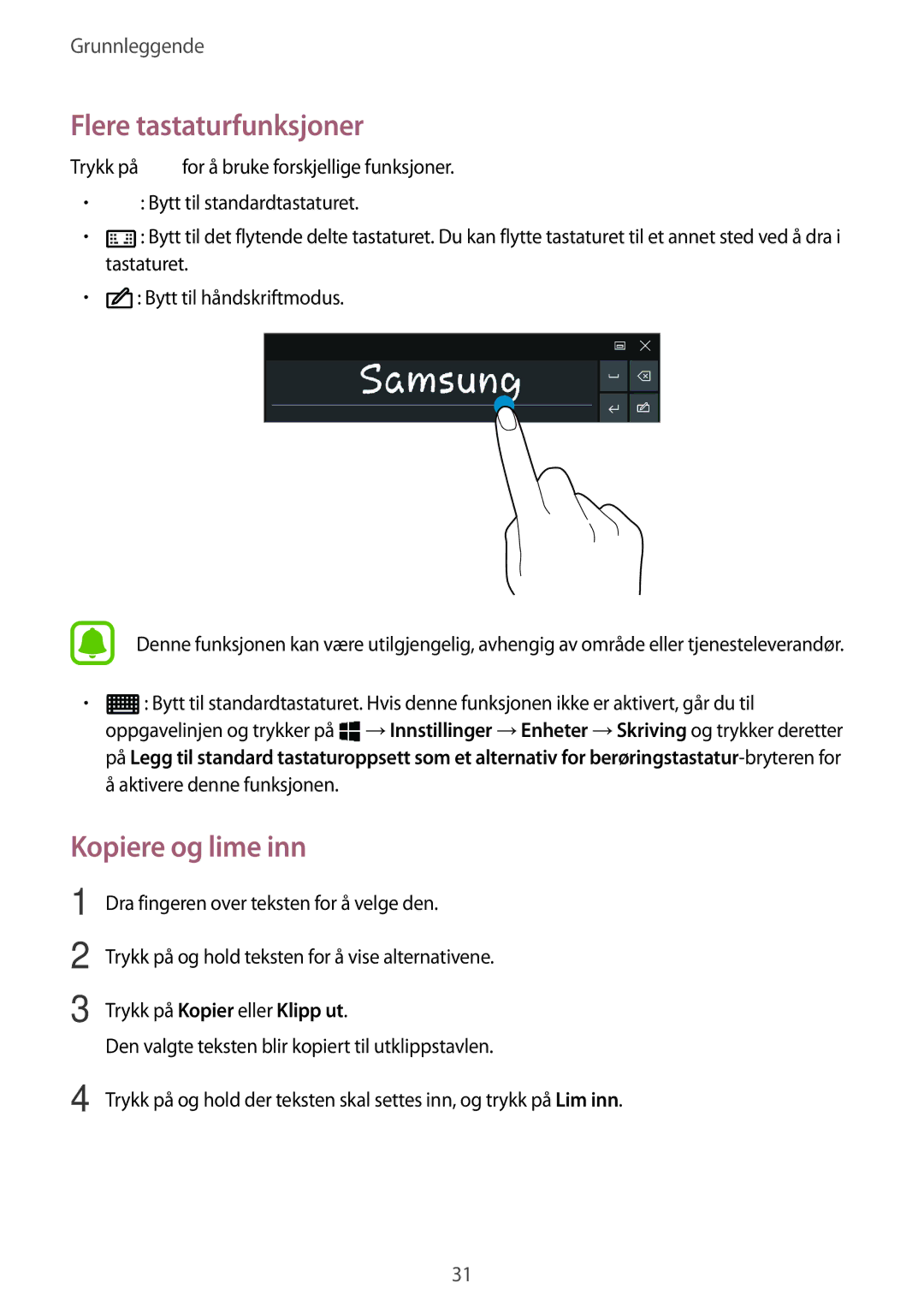 Samsung SM-W700NZKANEE, SM-W703NZKANEE, SM-W708NZKANEE manual Flere tastaturfunksjoner, Kopiere og lime inn 