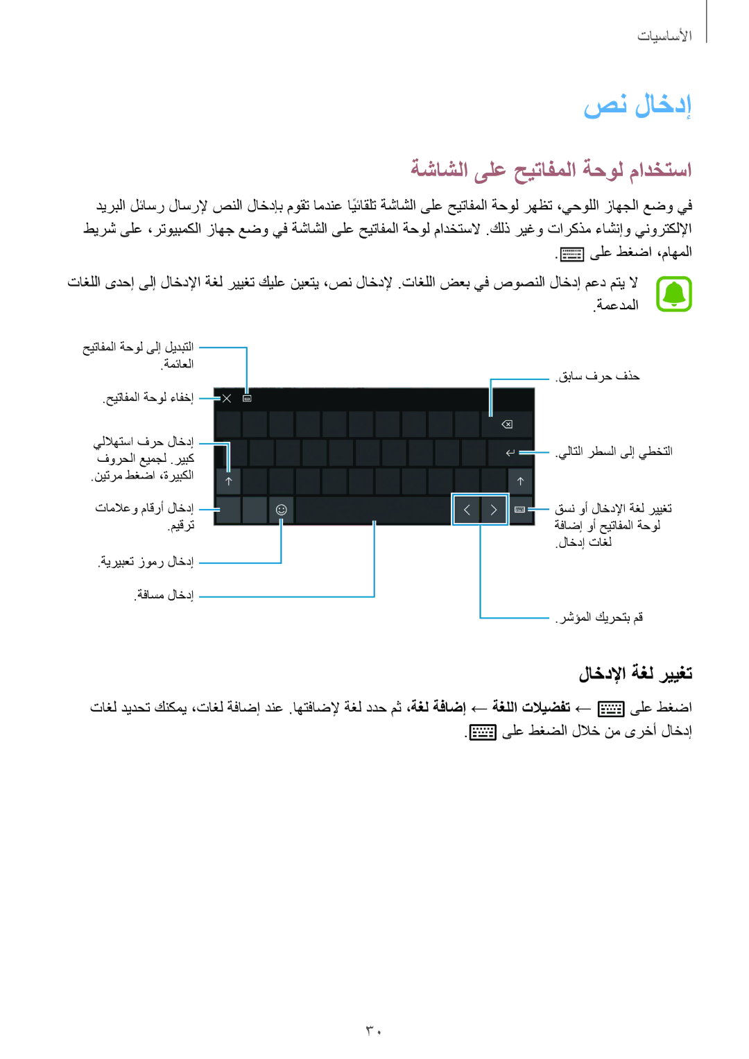 Samsung SM-W708NZKAKSA, SM-W708NZWAKSA manual صن لاخدإ, ةشاشلا ىلع حيتافملا ةحول مادختسا, لاخدلإا ةغل رييغت 