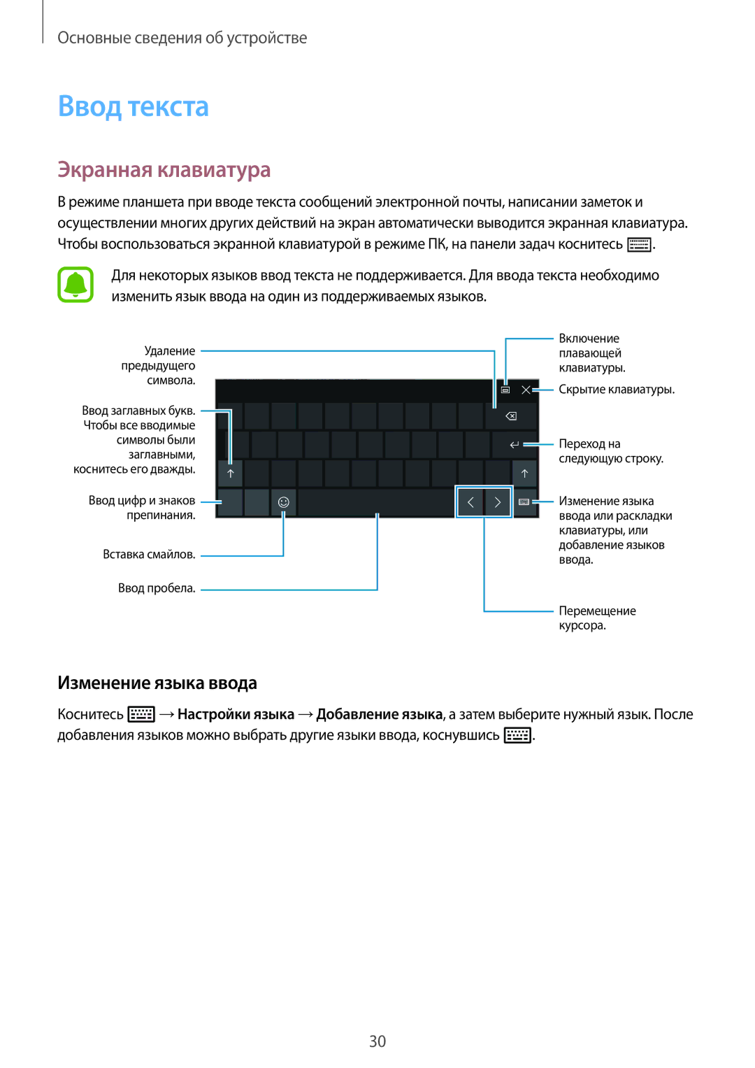 Samsung SM-W708NZKASER manual Ввод текста, Экранная клавиатура, Изменение языка ввода 