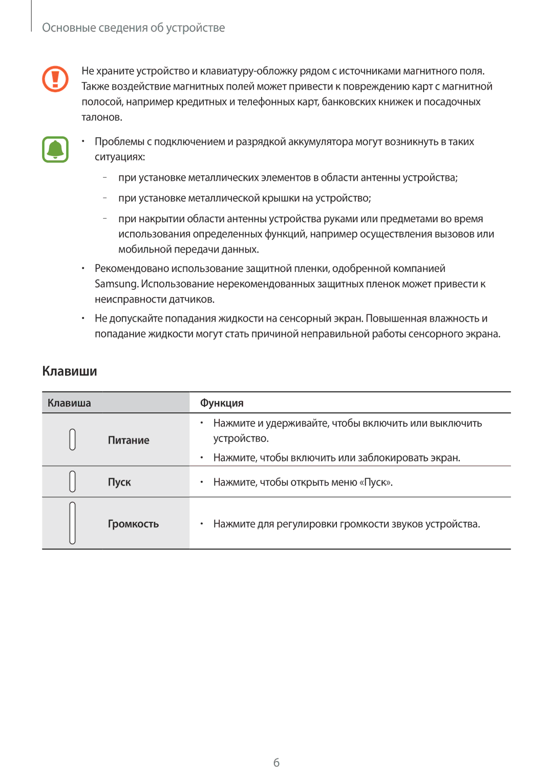 Samsung SM-W708NZKASER manual Клавиши 