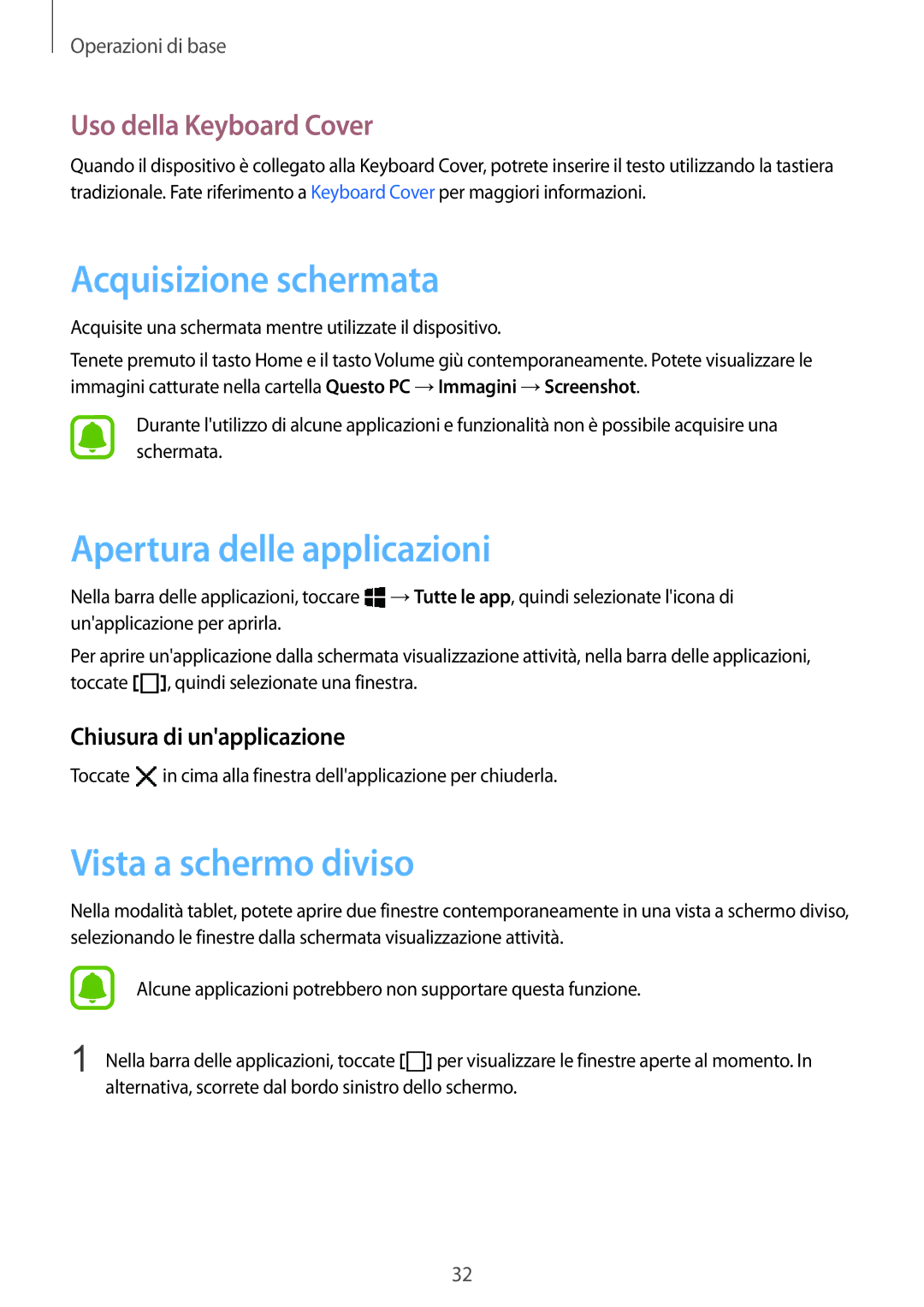 Samsung SM-W708NZKATIM, SM-W708NZKALUX manual Acquisizione schermata, Apertura delle applicazioni, Vista a schermo diviso 