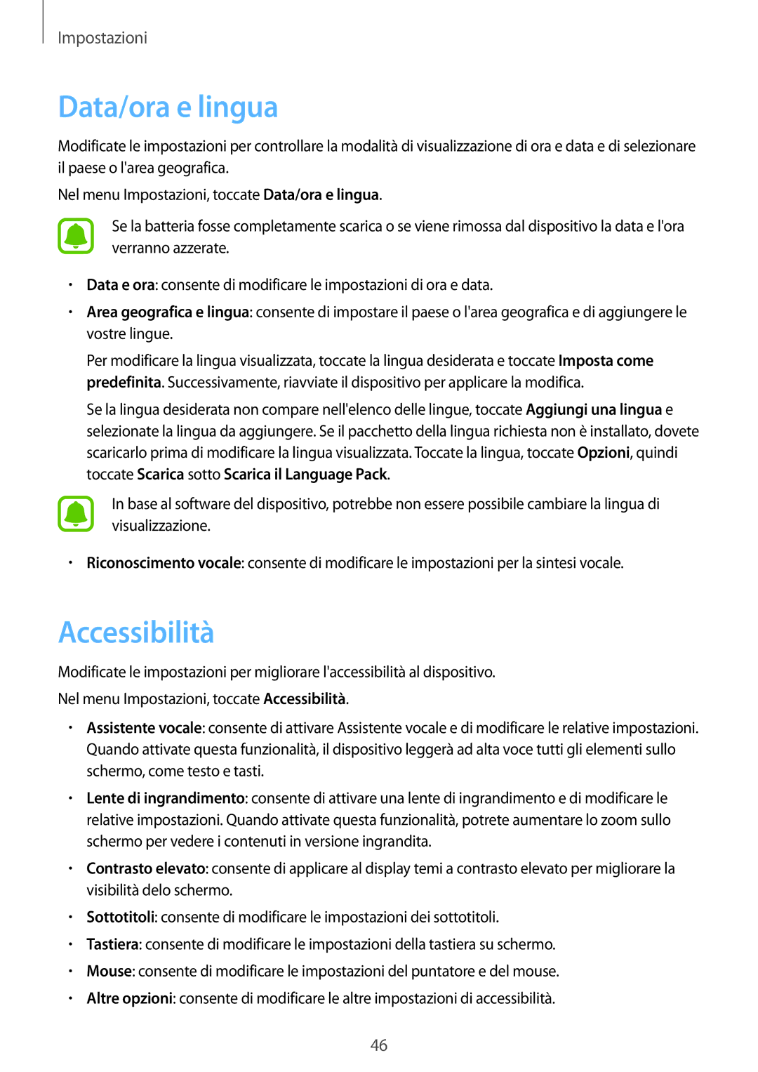Samsung SM-W700NZKAITV, SM-W708NZKATIM, SM-W708NZKALUX, SM-W708NZKAITV manual Data/ora e lingua, Accessibilità 