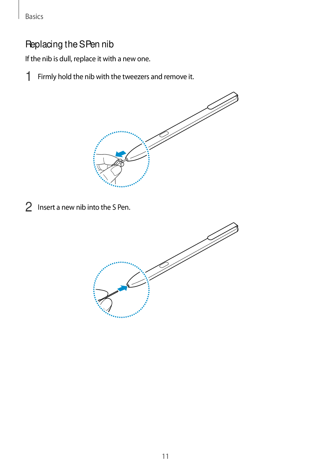 Samsung SM-W720NZKAXJP manual Replacing the S Pen nib 