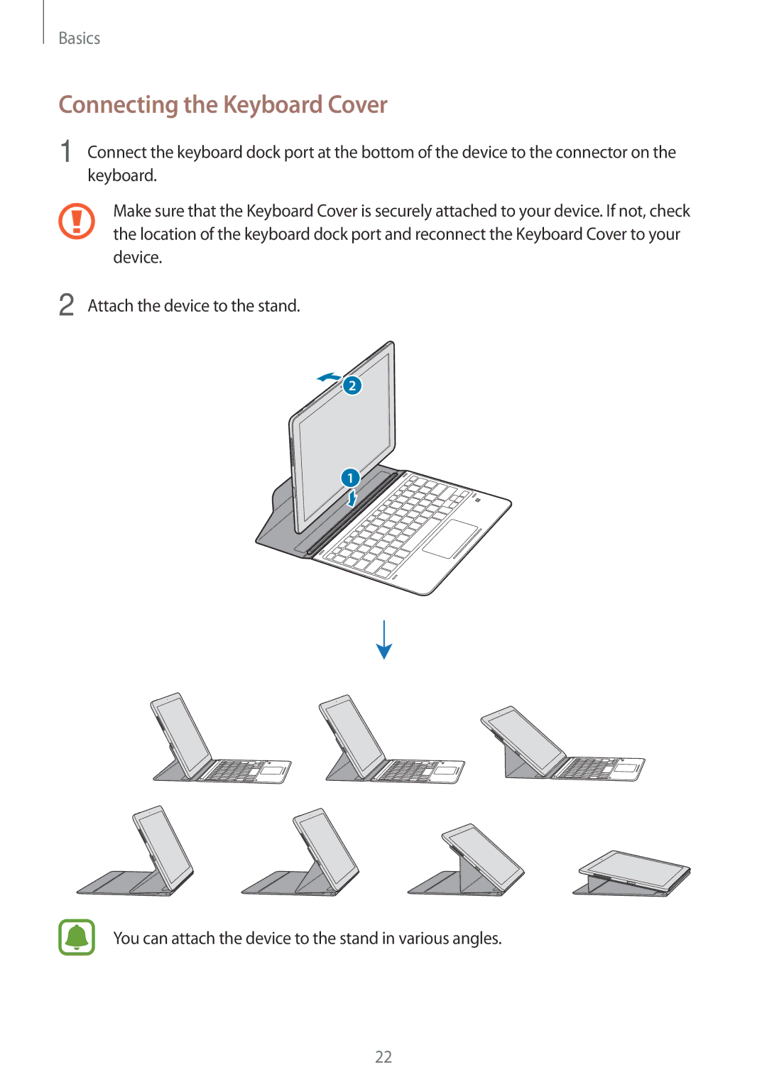 Samsung SM-W720NZKAXJP manual Connecting the Keyboard Cover 