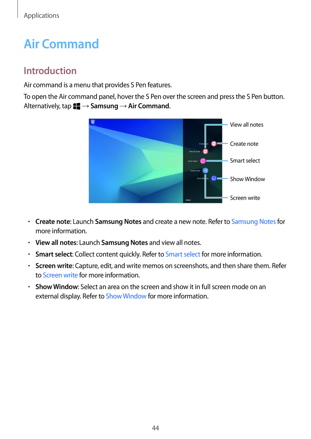 Samsung SM-W720NZKAXJP manual Air Command, View all notes Launch Samsung Notes and view all notes 