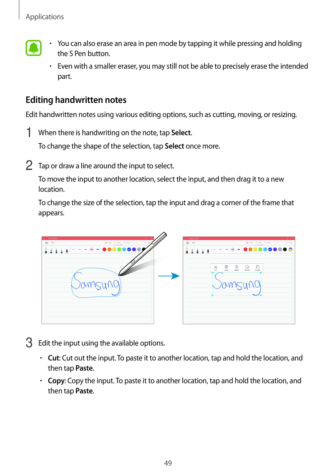 Samsung SM-W720NZKAXJP manual Editing handwritten notes 