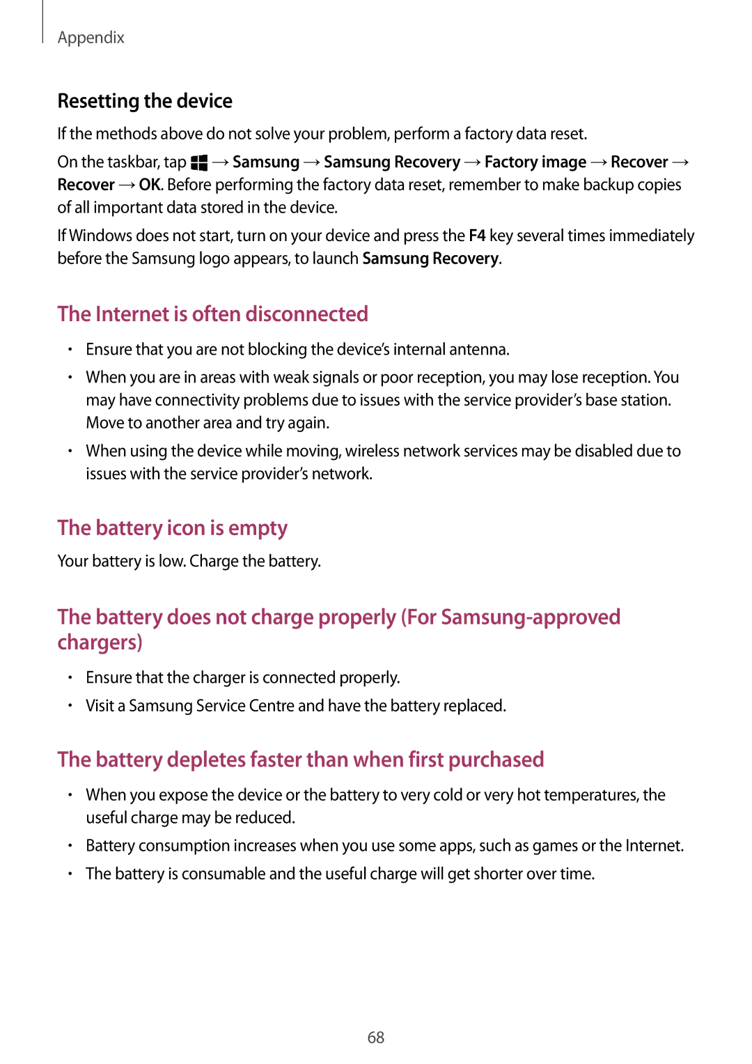 Samsung SM-W720NZKAXJP manual Internet is often disconnected, Resetting the device 