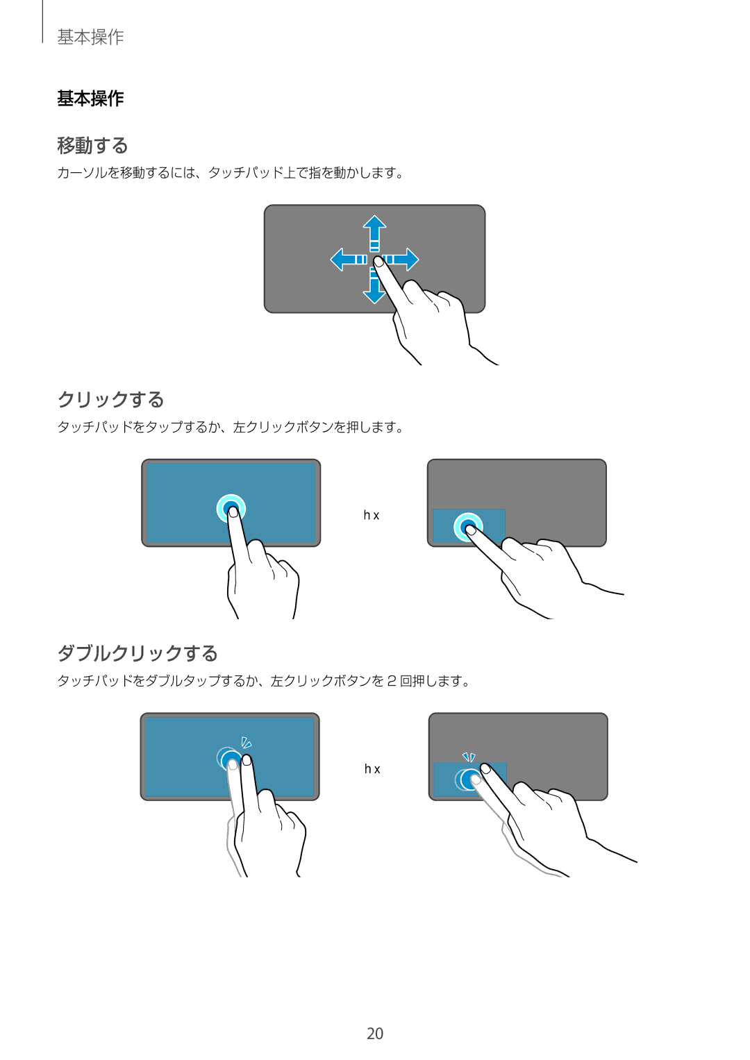 Samsung SM-W720NZKAXJP manual 移動する, ダブルクリックする, 基本操作 