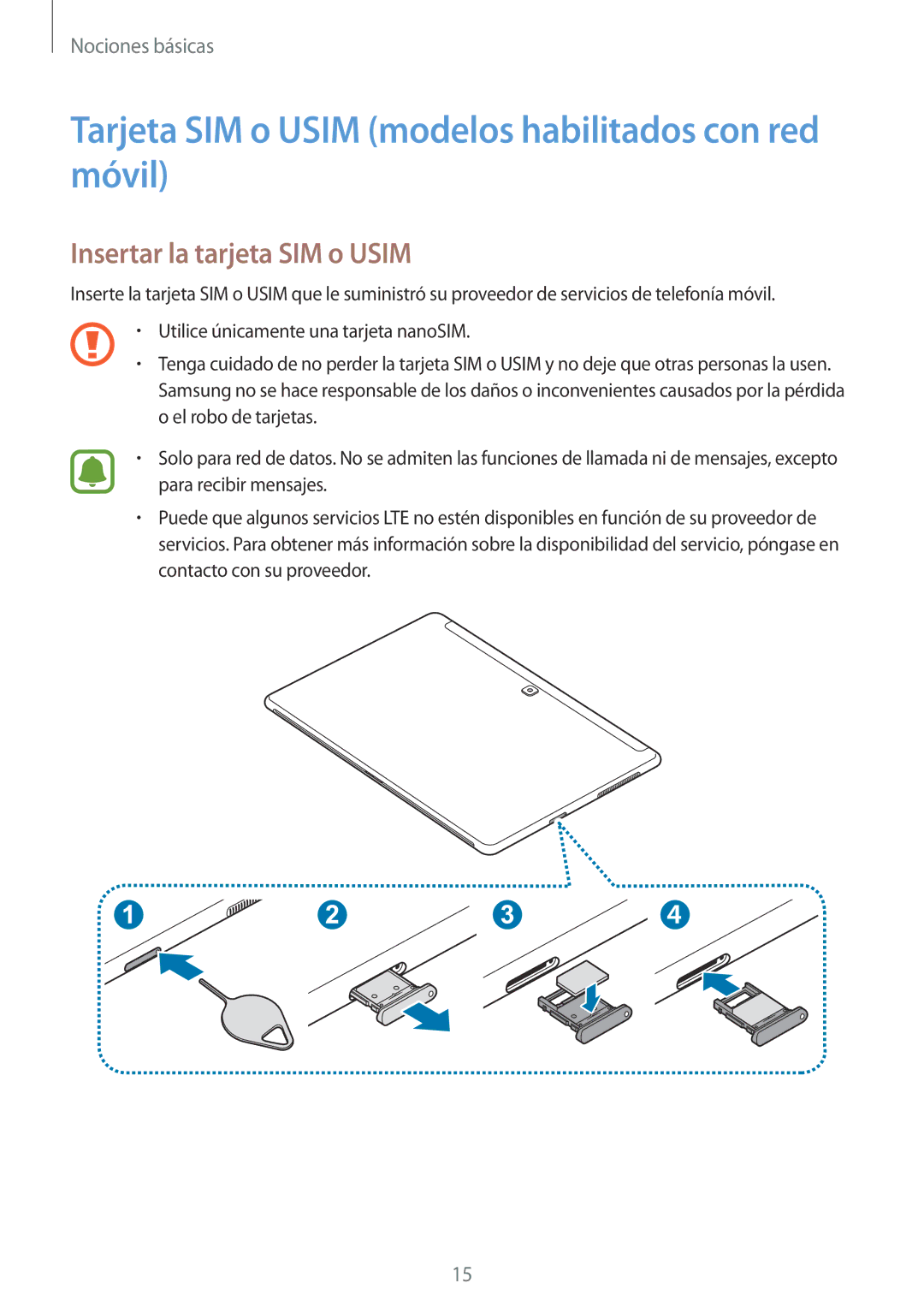 Samsung SM-W728NZKAPHE manual Tarjeta SIM o Usim modelos habilitados con red móvil, Insertar la tarjeta SIM o Usim 