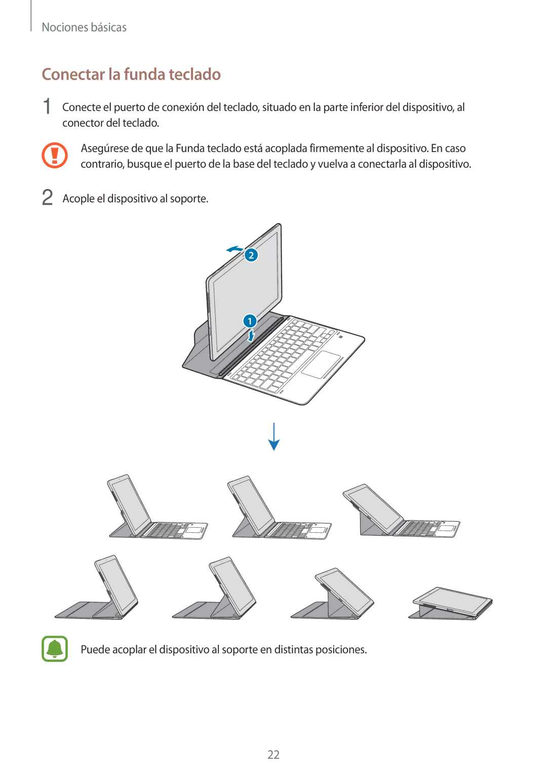 Samsung SM-W720NZKBPHE, SM-W728NZKAPHE manual Conectar la funda teclado 