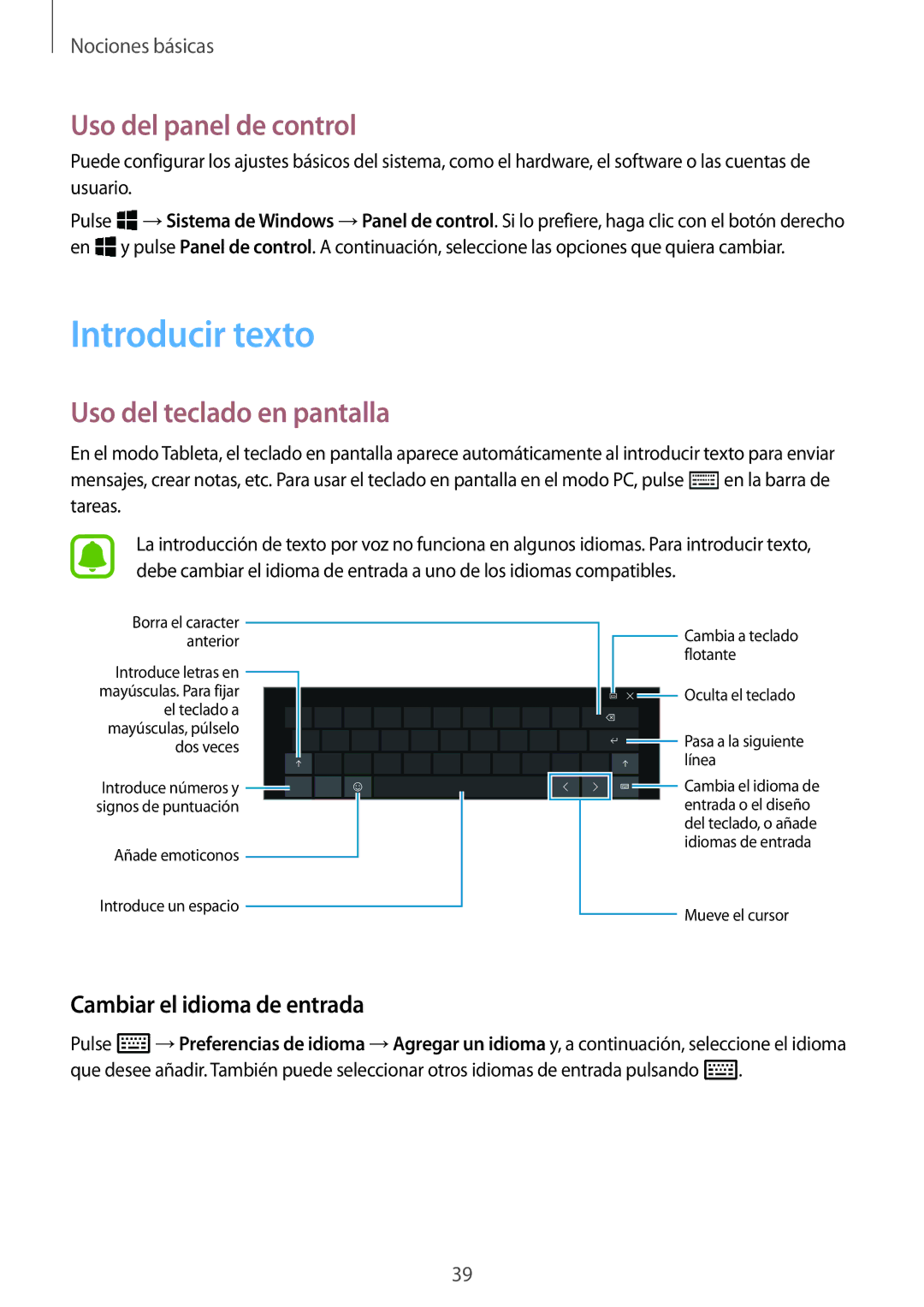 Samsung SM-W728NZKAPHE, SM-W720NZKBPHE manual Introducir texto, Uso del panel de control, Uso del teclado en pantalla 