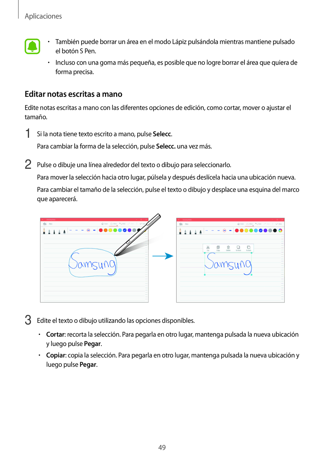 Samsung SM-W728NZKAPHE, SM-W720NZKBPHE manual Editar notas escritas a mano 