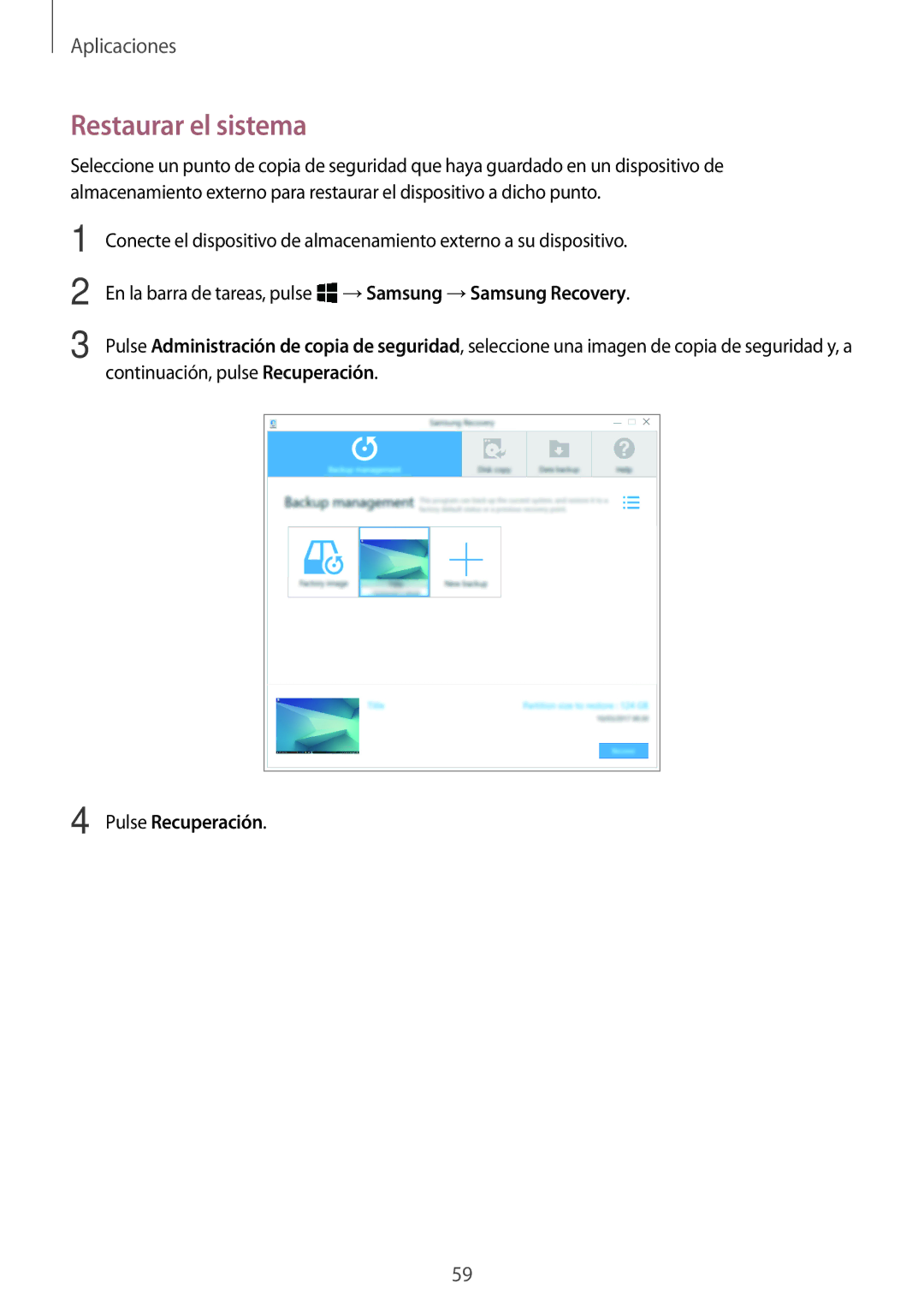 Samsung SM-W728NZKAPHE, SM-W720NZKBPHE manual Restaurar el sistema, Pulse Recuperación 