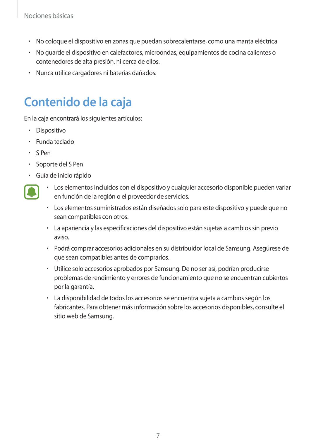 Samsung SM-W728NZKAPHE, SM-W720NZKBPHE manual Contenido de la caja 