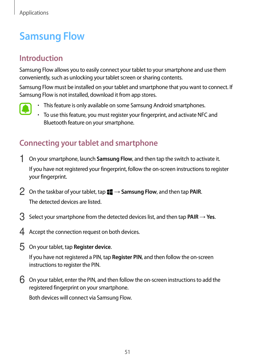 Samsung SM-W728NZKAITV, SM-W728NZKADBT, SM-W720NZKADBT, SM-W720NZKAXEF Samsung Flow, Connecting your tablet and smartphone 