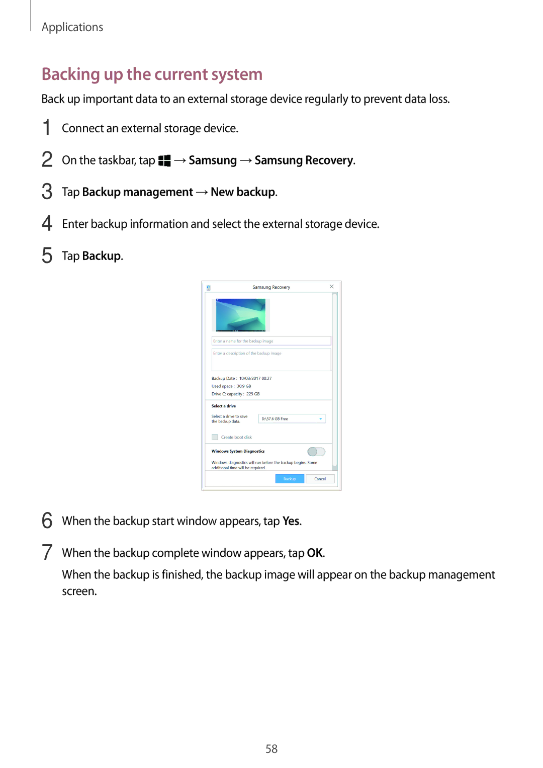 Samsung SM-W728NZKAXEF, SM-W728NZKADBT, SM-W720NZKADBT, SM-W720NZKAXEF manual Backing up the current system, Tap Backup 