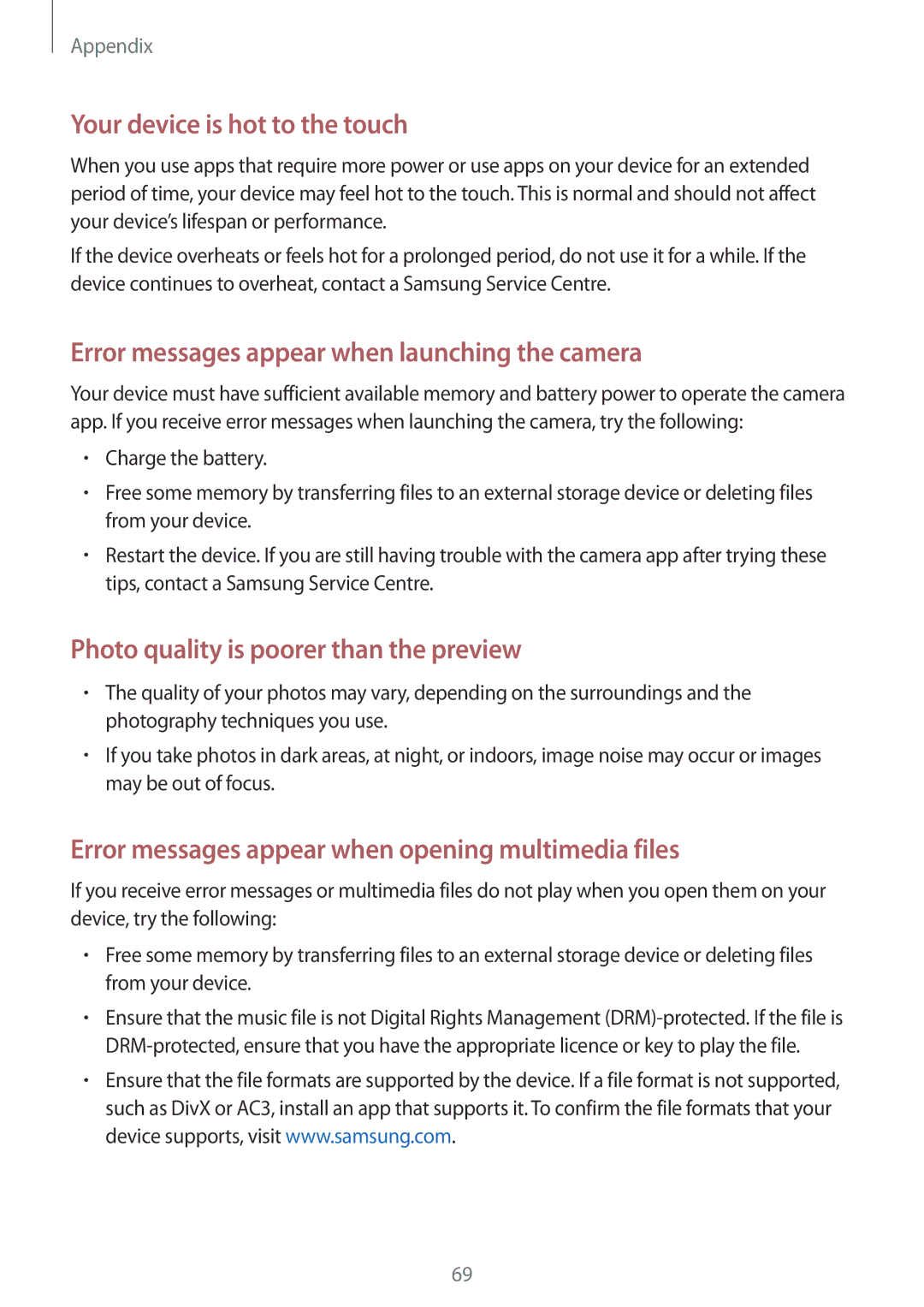 Samsung SM-W728NZKAXEF, SM-W728NZKADBT, SM-W720NZKADBT, SM-W720NZKAXEF, SM-W720NZKBXEF manual Your device is hot to the touch 