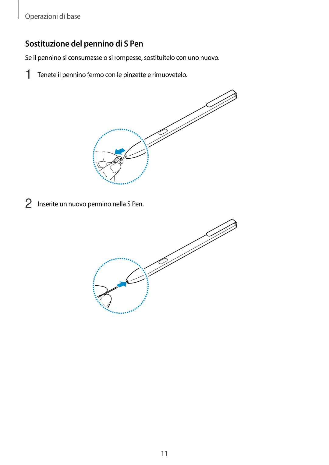 Samsung SM-W728NZKAITV, SM-W728NZKADBT, SM-W720NZKBITV, SM-W720NZKAITV manual Sostituzione del pennino di S Pen 