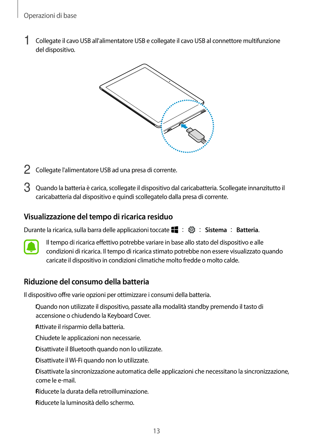 Samsung SM-W720NZKBITV, SM-W728NZKADBT Visualizzazione del tempo di ricarica residuo, Riduzione del consumo della batteria 