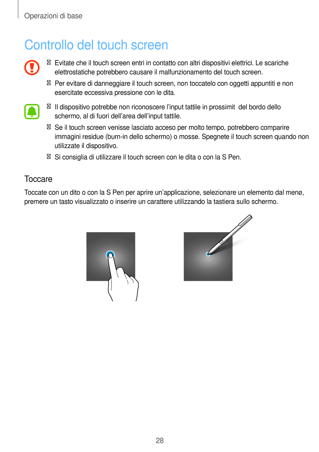 Samsung SM-W728NZKADBT, SM-W720NZKBITV, SM-W720NZKAITV, SM-W728NZKAITV manual Controllo del touch screen, Toccare 