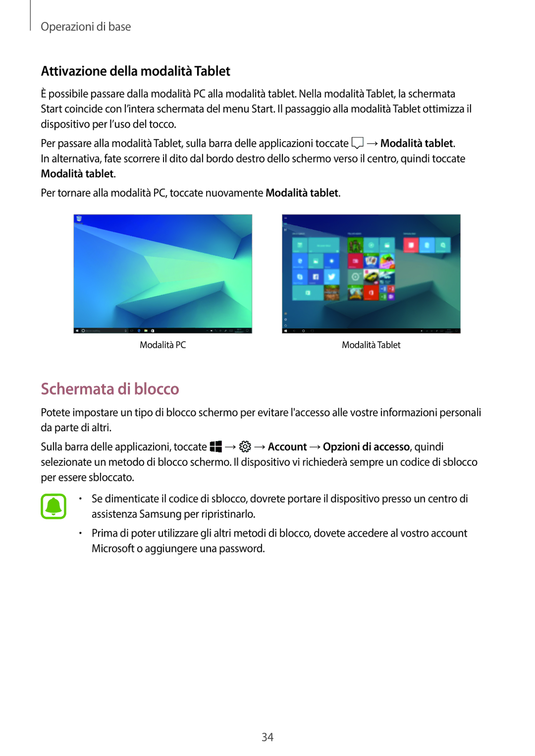 Samsung SM-W720NZKAITV, SM-W728NZKADBT, SM-W720NZKBITV manual Schermata di blocco, Attivazione della modalità Tablet 