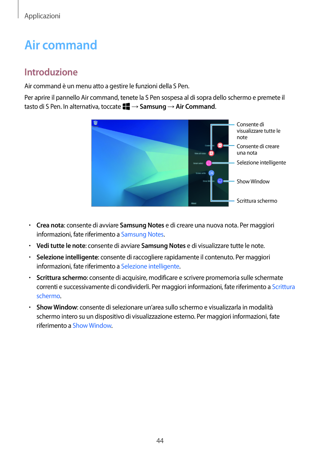 Samsung SM-W728NZKADBT, SM-W720NZKBITV, SM-W720NZKAITV, SM-W728NZKAITV manual Air command, Introduzione 